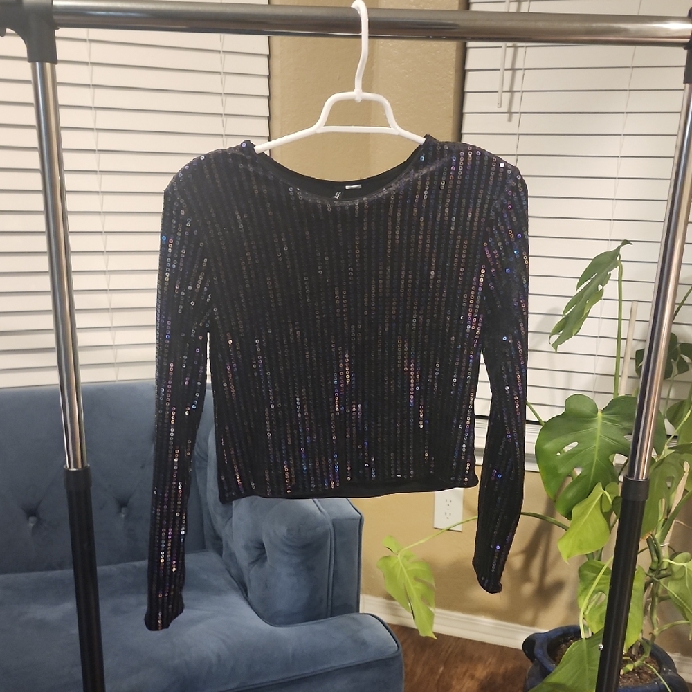 H&M Black Sequin Long Sleeve Top